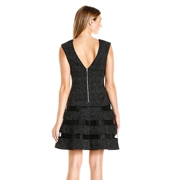 AIDAN MATTOX STRETCH KNIT FIT FLAIRE V NECK DRESS - Picture 2 of 8